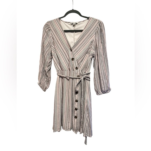 American Eagle Outfitters Dresses & Skirts - American Eagle Outfitters Striped Wrap Midi Dress in Neutral Stripes